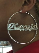 Personalized silver plated Name hoop Earrings  4 inch - £35.83 GBP