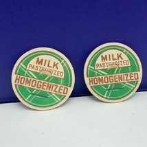 Dairy milk bottle cap farm vtg advertising lot pair pasteurized homogeni... - $7.87