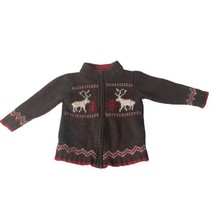Oshkosh Reindeer Brown Cardigan Sweater Full Zip Knit Baby Boy Size 24 M - £11.66 GBP