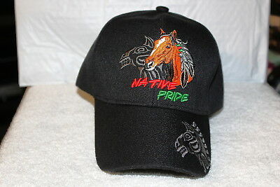 NATIVE PRIDE HORSE INDIAN FEATHER NATIVE AMERICAN BASEBALL CAP ( BLACK ) - £9.02 GBP