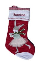 Pottery Barn Kids Quilted Skating Bunny Christmas Stocking Monogrammed SANTINO - £19.38 GBP