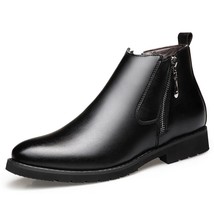 Genuine Leather Chelsea Boots Men Winter Shoes Plush Warm Shoes Fashion Zipper W - £59.55 GBP