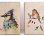 Lot 2 Firecut Wood Postcard Art DEAN CROUSER Bluejay Wren Songbird - $29.69