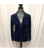 Basic Editions Velour Sweatshirt Womens Size Small Blue Swirls Zippered ... - $18.61