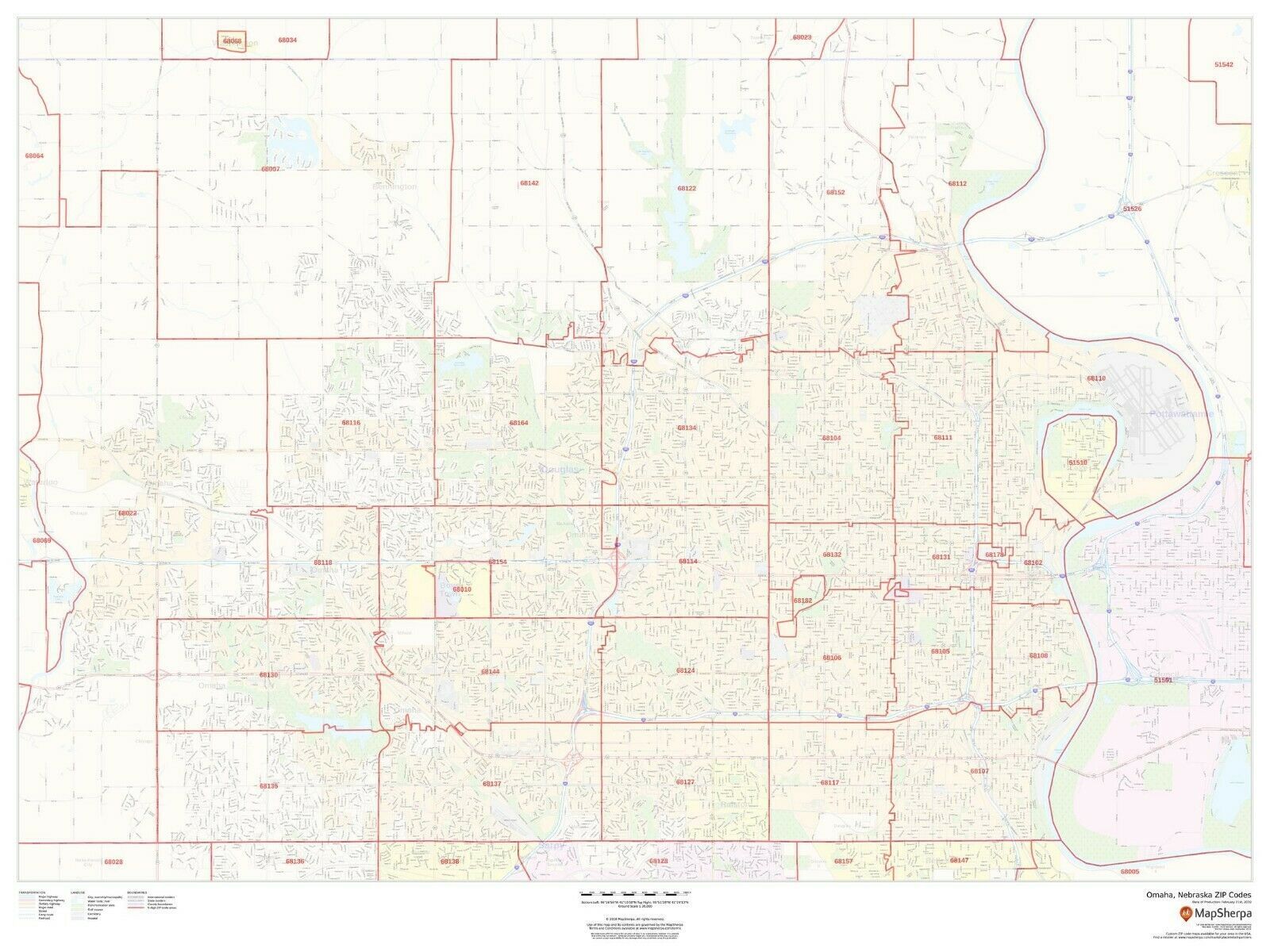 Omaha, Nebraska ZIP Codes Laminated Wall Map (MSH) - Maps & Atlases