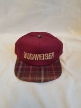 Vintage Budweiser Hat Plaid burgundy Snapback Made In The USA Embroidered cap - £25.55 GBP