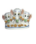 Vintage Ceramic Japan Lusterware Trio of Elephants Toothpick Holder White - $19.80