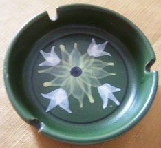 1960&#39;s Vintage Olive Green Ceramic Ashtray, Hand-painted flowers - $12.00