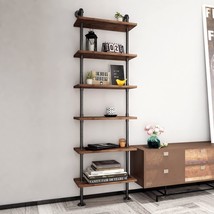 Industrial Pipe Bookshelves Rustic Wall Ladder Bookshelf Display Storage, 6 Tier - £140.69 GBP