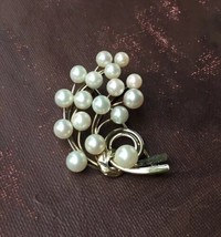 Vintage 1970’s Silver Japanese 17 Cultured Pearl Pin Brooch Mid Century Modern - £159.80 GBP
