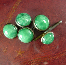 Art Deco Cuff links 1920s cufflinks Vintage Peking Glass green Wedding St Patric - £98.75 GBP