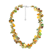 Vibrant Style Green and Yellow Stones and Crystals on Silk Thread Pearl Necklace - £19.38 GBP