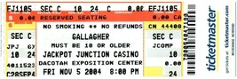Gallagher Ticket Stub November 5 2004 Jackpot Junction Casino Minnesota - £19.41 GBP