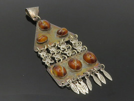 ISRAEL 925 Sterling Silver - Vintage Cabochon Cut Brown Agate Pendant - PT9812 - £46.58 GBP