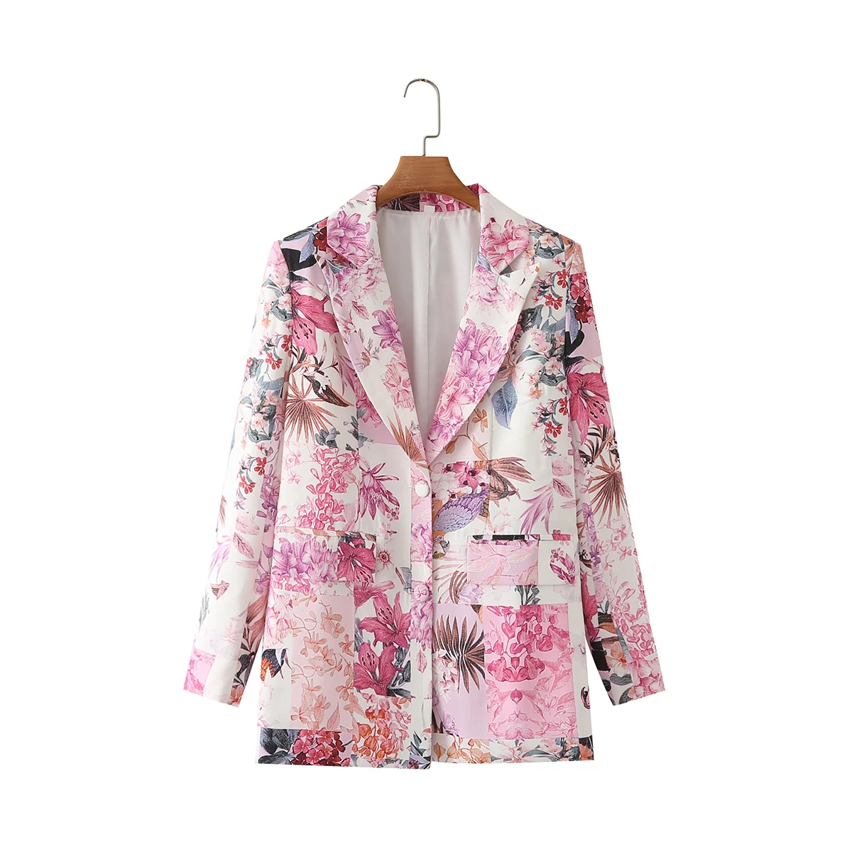 ZEVITY Women  Patchwork Floral Print Pocket Slim Blazer Coat Office Lady Chic Lo - £148.52 GBP