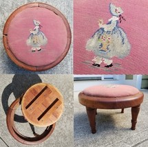 antique footstool SOLID WALNUT Ottoman foot stool needlepoint ESTATE SALE - $149.99