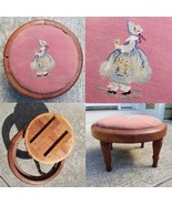 antique footstool SOLID WALNUT Ottoman foot stool needlepoint ESTATE SALE - $2,773.02 MXN
