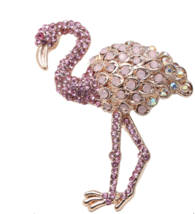 Flamingo Brooch Rose Gold plated Vintage Look Stunning Diamonte Christmas Pin JJ - £14.86 GBP