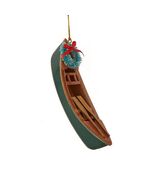 KURT ADLER 5&quot; GREEN WOODEN CANOE w/WREATH COASTAL LAKE CHRISTMAS ORNAMEN... - $23.52 CAD
