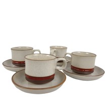 Vintage Set Of 4 Cups &amp; Saucers Denby England Potter&#39;s Wheel Rust Red Stoneware - £27.01 GBP