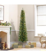 6FT Pre-Lit Pencil Christmas Tree,Green Artificial Xmas Trees, 150 LED W... - $104.53 CAD