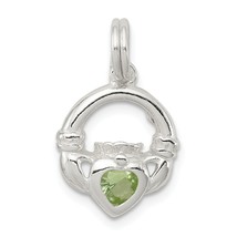 Sterling Silver Claddagh Green CZ Charm &amp; 18&quot; Chain Jewerly 20.6mm x 11.9mm - £21.05 GBP
