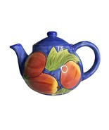 Ceramic Blue Teapot with Peaches Design - £13.35 GBP