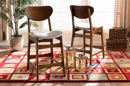 Floriane Gray Fabric Upholstered and Walnut Brown 2Pc Counter Stool Set - $4,310.27 MXN