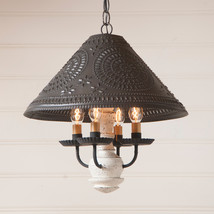 Wood And Punched Tin Pendant Light Rustic Country Primitive Ceiling Lamp &amp; Shade - £279.73 GBP+