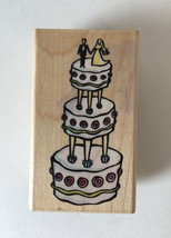 RUBBER STAMPEDE rubber stamp Bride Groom Wedding Cake wood mounted - £7.88 GBP