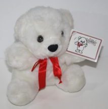 Lucky Plush Toys Red Valentines Bow Teddy Bear 6.5&quot; White Stuffed Soft New Tag - £14.46 GBP