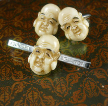 Chinese Buddha Cufflinks Tie clip Vintage  Siddhartha Gautama Religious Spiritua - £115.63 GBP