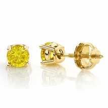 2.50CT Round Canary Yellow Solid 14K Yellow Gold Stud ScrewBack Earrings - £127.38 GBP