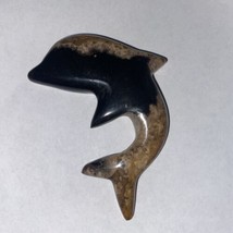 Agate Stone Crystal Dolphin  2.25” W x 2.25” H Black &amp; Cream - $12.35