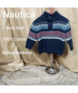 Nautica Navyblue Cotton Button Neck Sweater Size 6-12 Mos. - £4.71 GBP