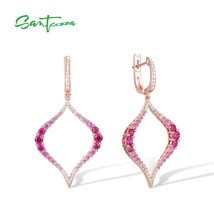 Pure 925 Sterling Silver Earrings For Women Sparkling Gradual Pink Red Stones Wh - £51.94 GBP