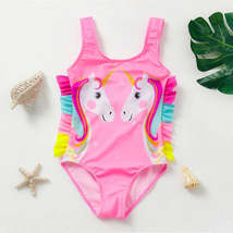 Toddler Girl One Piece Unicorn Swimsuit Elegant Sunsuit Ruffled Swimwear Bathing - £11.80 GBP