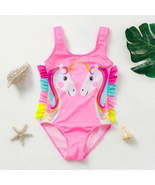 Toddler Girl One Piece Unicorn Swimsuit Elegant Sunsuit Ruffled Swimwear... - £11.99 GBP