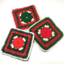 Vintage 3 Christmas Pot Holders Hot Pads Granny Squares Crochet Trivets ... - $9.00