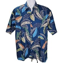 Tori Richard Hawaiian Shirt Mens L Blue Palm Leaves Cotton Lawn Camp Button Up - £35.80 GBP