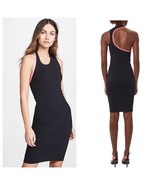 NWT Helmut Lang Asymmetrical Tank Dress Onyx Black &amp; Pink Trim L - $149.08 CAD