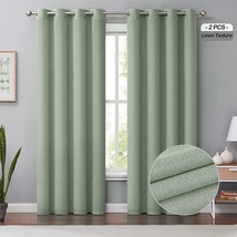Melodieux Green Linen Blackout Curtains 84 Inches Long For Bedroom,, 2 Panels - £40.69 GBP