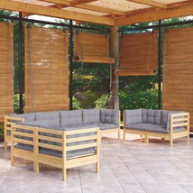  Garden Lounge Set Grey Solid pine wood, fabric (100% polyester) - $1,979.05 CAD