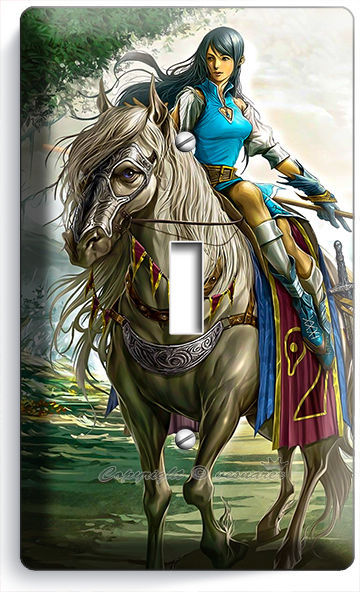 WARRIOR GIRL ON A WILD HORSE SINGLE LIGHT SWITCH WALL PLATE TEEN BEDROOM TV ROOM