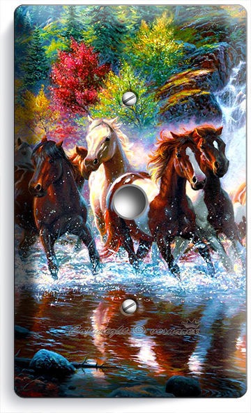 WILD RUNNING HORSES FOREST WATERFALL LIGHT DIMMER VIDEO CABLE WALL PLATE COVER