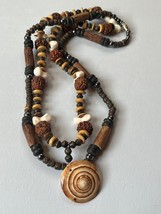 Lot of Black &amp; Dark Brown &amp; Seed Bead w Seashell Pendant Hippie Boho Necklace - - $14.89