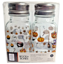 Boos &amp; Bones Halloween Salt and Pepper Shakers Pumpkins Ghost Silver Lid... - $11.02