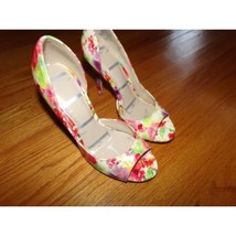 Elle Elkatia Floral peep toe stiletto pumps size 6 Excellent y2k 4&quot; heel - $15.62