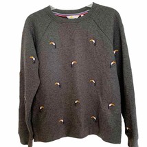 Boden Charcoal Marl Toucan Embroidered Fleece Lined Sweatshirt Small NWOT - $46.75