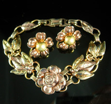 Vintage Bracelet Rose gold with screw on earrings  Van dell  Gift set 12... - $85.00
